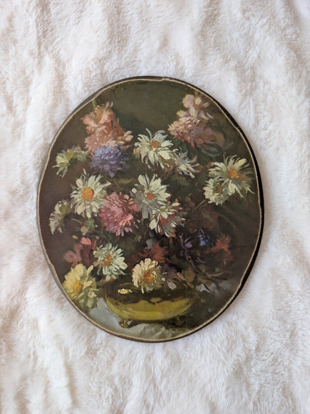 Floral reproduction print on wood by R. Colao